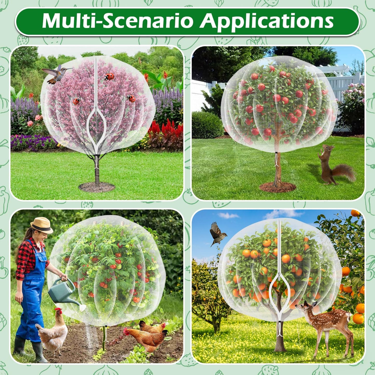 10'x10' Fruit Tree Netting Cover with Zipper and Drawstring, Ultra-Fine Mesh Garden Plant Insect Pest Net Barrier Protection Covers to Prevent Squirrel Bird Deer Cicadas Bag for Blueberry Tomato-2pcs