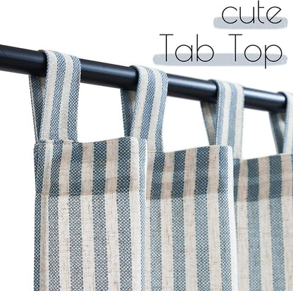 jinchan Tab Top Linen Kitchen Curtains 24 Inches Striped Tier Curtains Farmhouse Modern Cafe Style Small Window Treatments Airy Light Filtering Rod Pocket for Living Room Bathroom 2 Panels Blue