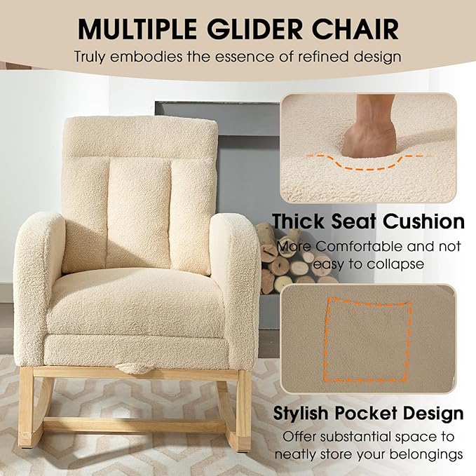 NIOIIKIT Modern Nursery Rocking Chair, Teddy Upholstered Rocking Chair
