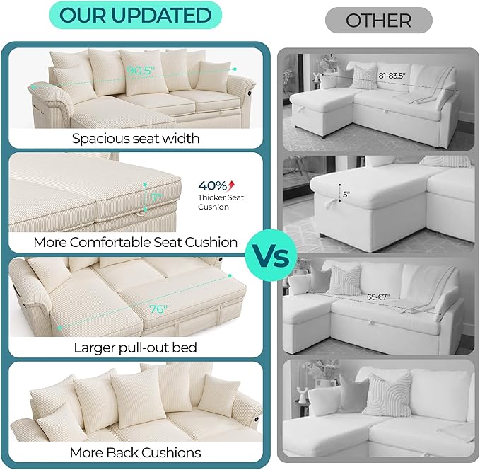 LINSY HOME 90.5'' Sectional Sleeper Sofa