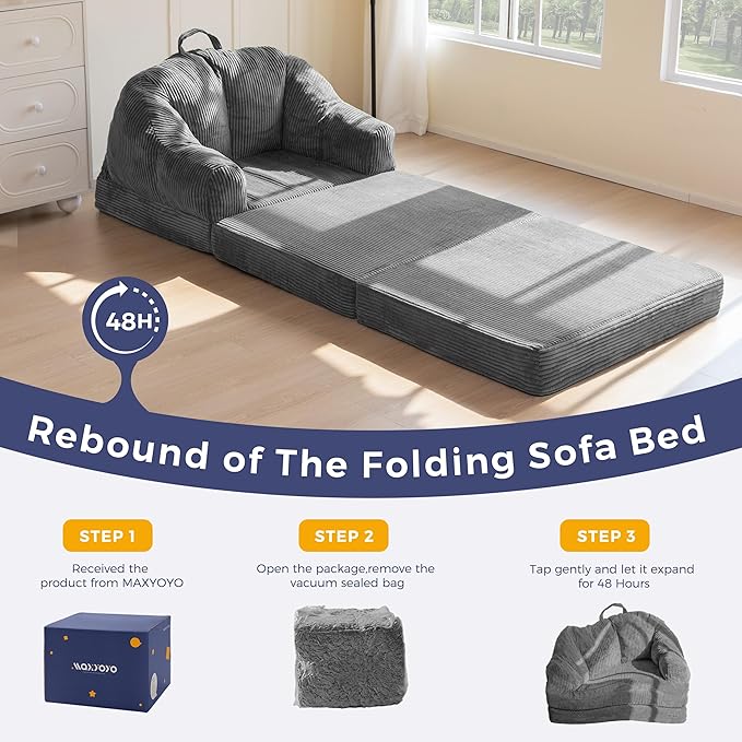 MAXYOYO Folding Sofa Bed with Backrest, Boneless Fold Out Couch Bed with Handle