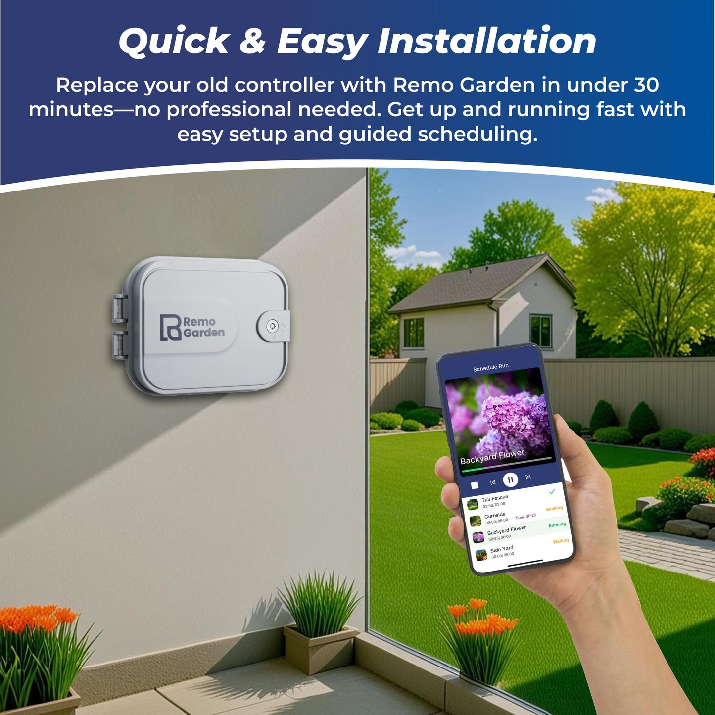 Remo Garden Smart Sprinkler Controller, 6 Zones Wi-Fi Irrigation System, Hyper-Local Weather Intelligence, Automatic Rain Skip, Compatible with Alexa