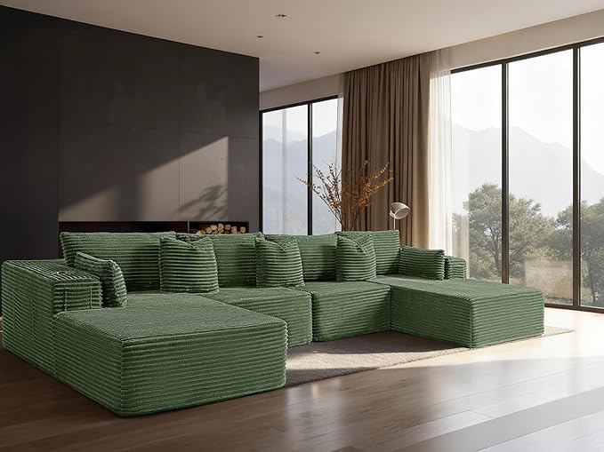 138" Cloud Sectional Couch, Comfort U Shaped Sofa