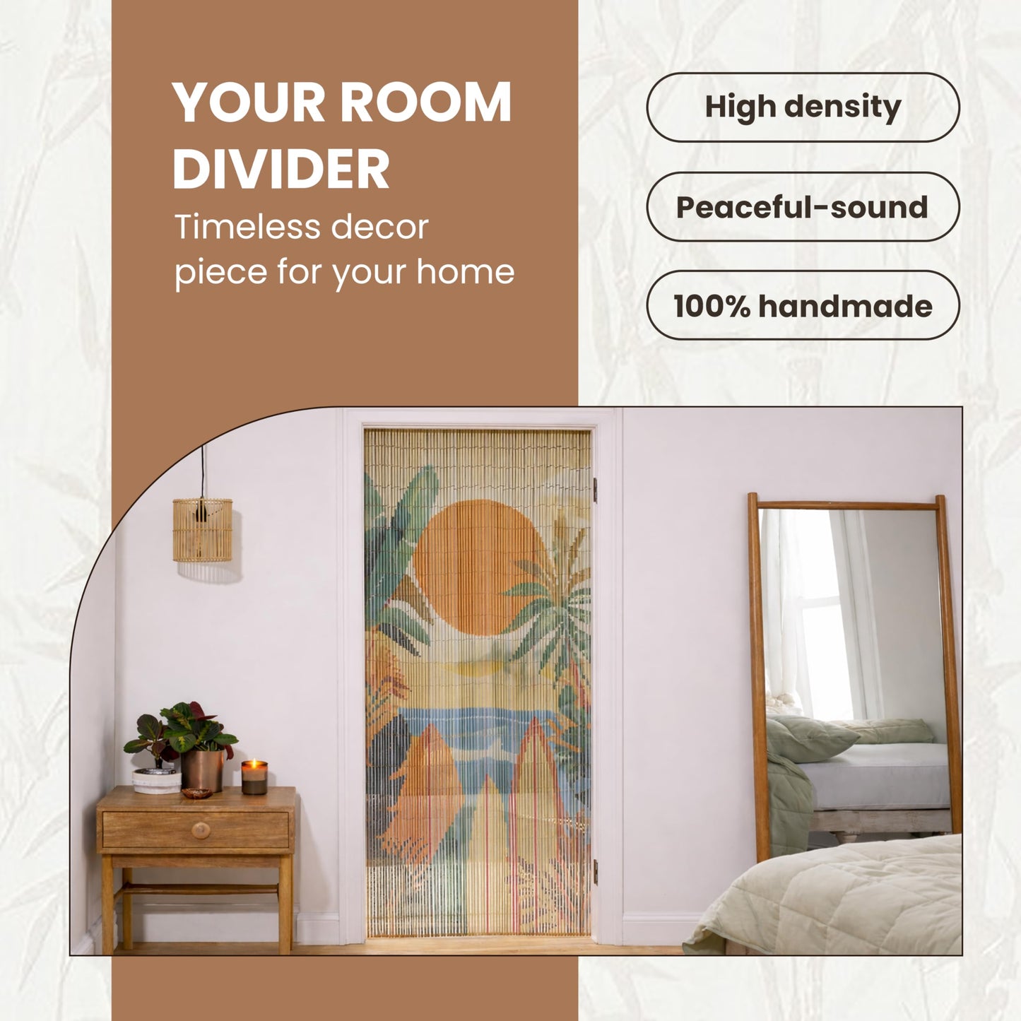 Vietbud Décor Summer Vibe Bamboo Beaded Curtains for Doorways, Decorative Room Divider, Natural Vietnamese Craft, Indoor Hanging Bamboo Blinds, Sturdy Hook, Easy to Clean, 35.43 x 78.74 Inches