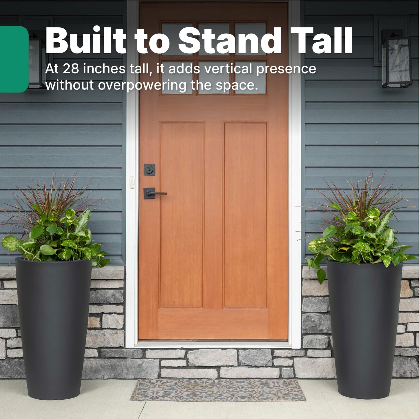 Step2 Tremont Tall Round Tapered Planter, 28" Tall, Indoor/Outdoor Plants, Efficient Drainage, Durable Resin, Onyx Black