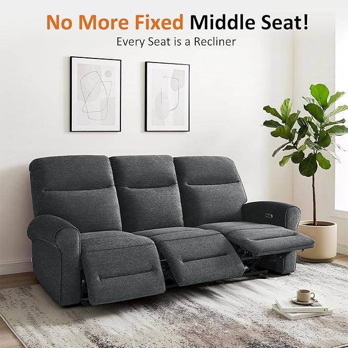 MCombo 87.8" Wall Hugger Power Reclining Sofa, 3-Seat Triple Recliner Couch
