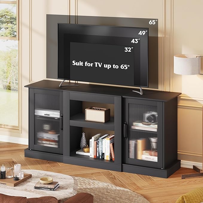 WLIVE Farmhouse TV Stand for 65 inch TV, Open Shelves TV Console for Living