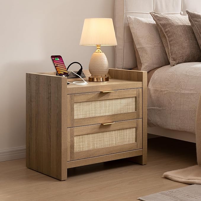 SICOTAS Rattan Nightstand End Table
