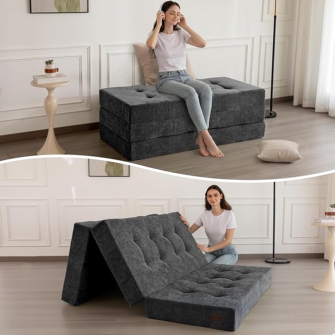 MAXYOYO 6" Folding Sofa Bed for Floor, Tufted Tri-Fold Floor Mattress