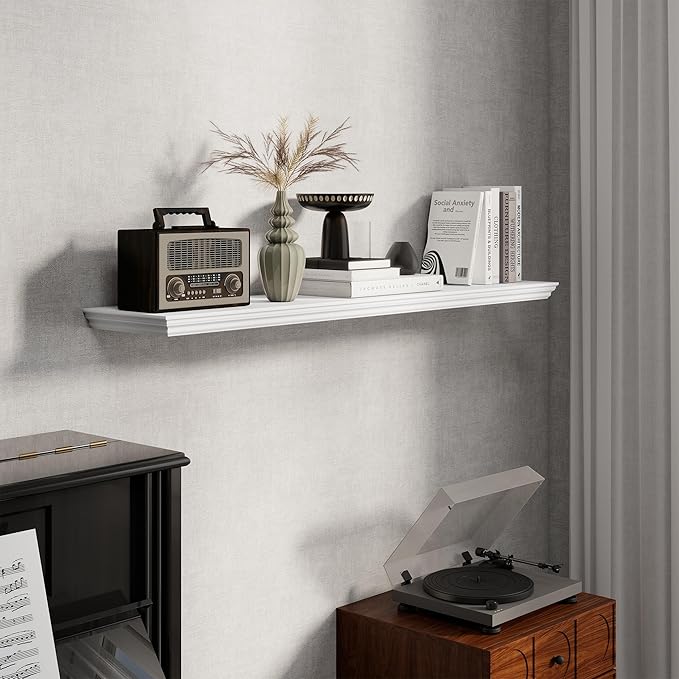 Fun Memories Floating Shelves 48 Inch Long, 9.3 Inch Deep Classic Crown Molding