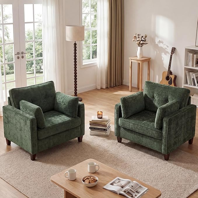 Luxury Oversized Accent Chair Set of 2, 40.9" Upholstered Piping Single