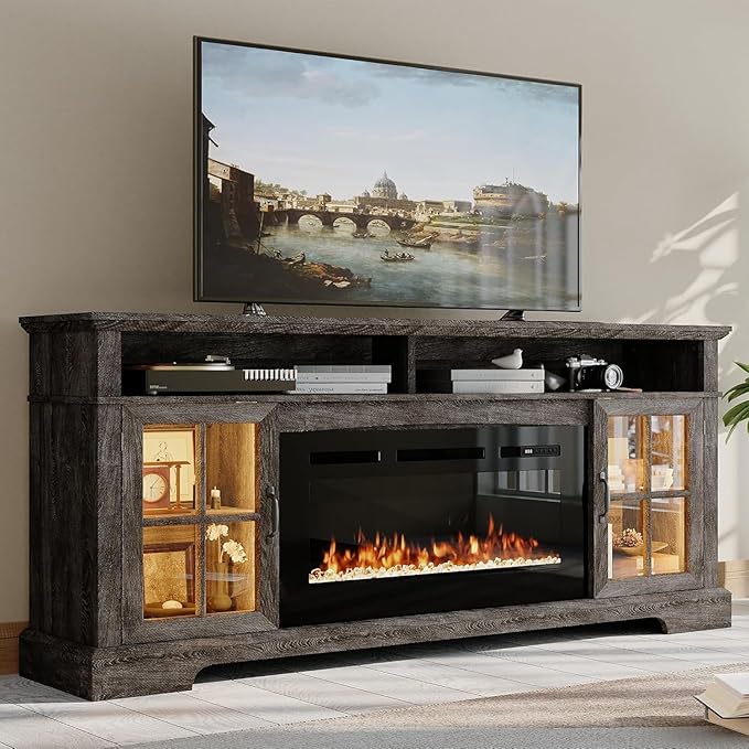 70" Fireplace TV Stand, Modern Entertainment Center