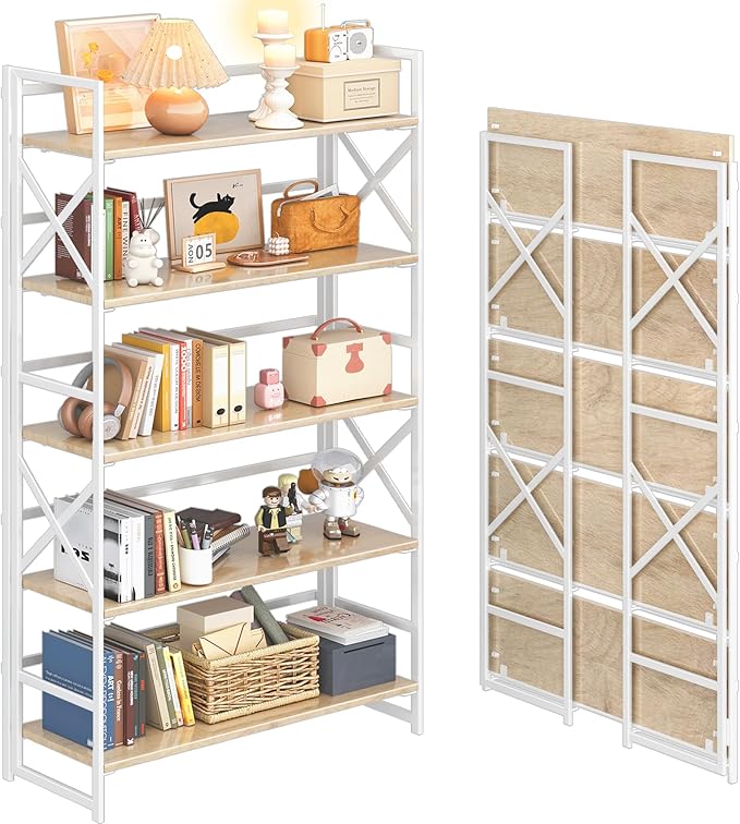 4NM Extra Wide 5 Tiers No Assembly Book Shelves, 51.2" H Folding Bookshelf