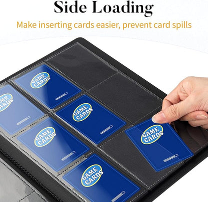 Heavy Duty Card Binder, Fabmaker 9 Pocket Trading Card Binder Holds 360 Cards, Sleek Side-Loading Card Album, Sturdy Card Collection Folder for Game Cards, Sport Cards, Orange