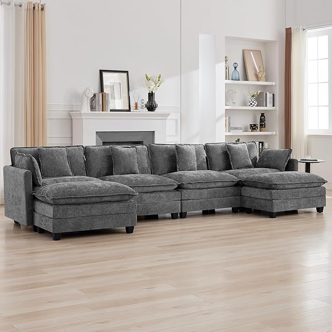 147'' Sectional Cloud Deep Seat Couch, Oversized Chenille U Shaped Sectional
