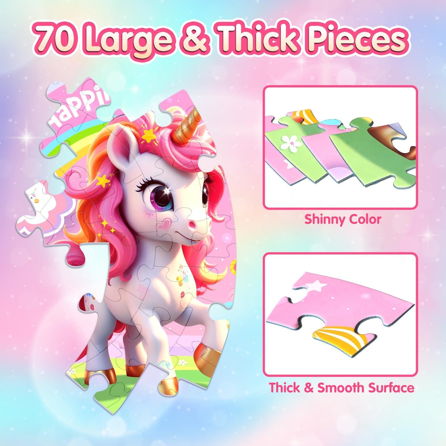 ZIZZ Unicorn Toy for Girls Kids - Best 70 Pieces Unicorn Floor Puzzle for Kids Age 3 4 5 6 7 8 Years Old Girls Learning & Educational Toys Toddlers Gifts for Birthday Easter Basket Stuffers Activity