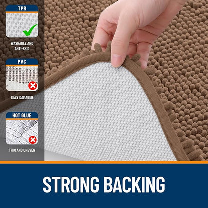 OLANLY Bathroom Runner Rugs 47x17, Extra Soft Absorbent Chenille Bath Rugs, Rubber Backing Quick Dry, Machine Washable Long Bath Mats for Bathroom Floor, Tub and Shower, Home Decor Accessories, Mocha