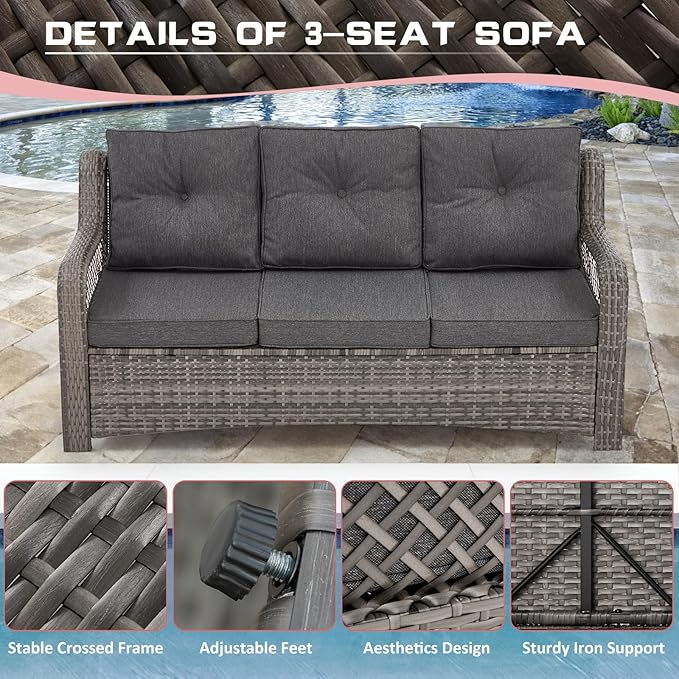 6 Pieces Wicker Patio Furniture Set Conversations Sets, 2 Outdoor 360° Swivel