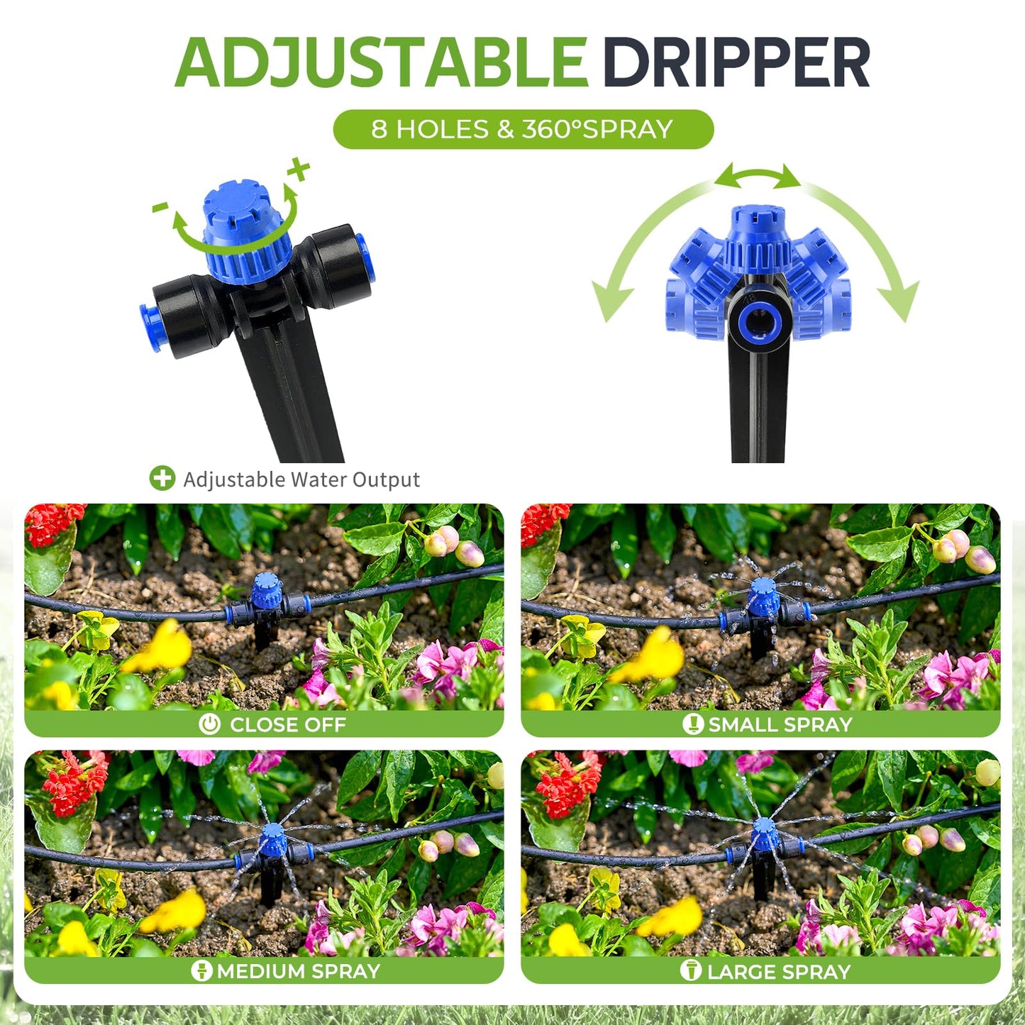 HIRALIY 80ft Push-to-Connect Drip Irrigation Kit, Adjustable Plant Watering System, for Garden Raised Bed Saving Water Automatic Irrigation Equipment with Drip Emitters, Tubing, Connectors