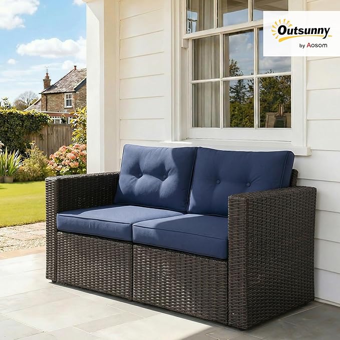 Outsunny 2 Piece Patio Wicker Corner Sofa Set, Outdoor PE Rattan Furniture
