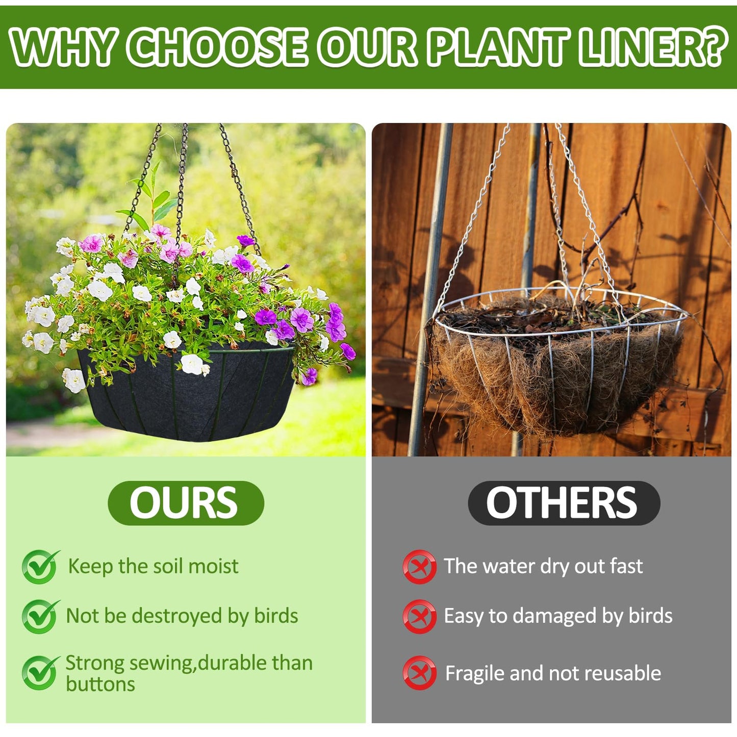 AHFCANG 14Inch Round Fabric Planter Liners (4pcs), Felt Flower Pot Liners for Hanging Baskets, Planter Liner for Garden Flower Vegetables Plant Indoor/Outdoor (Black)