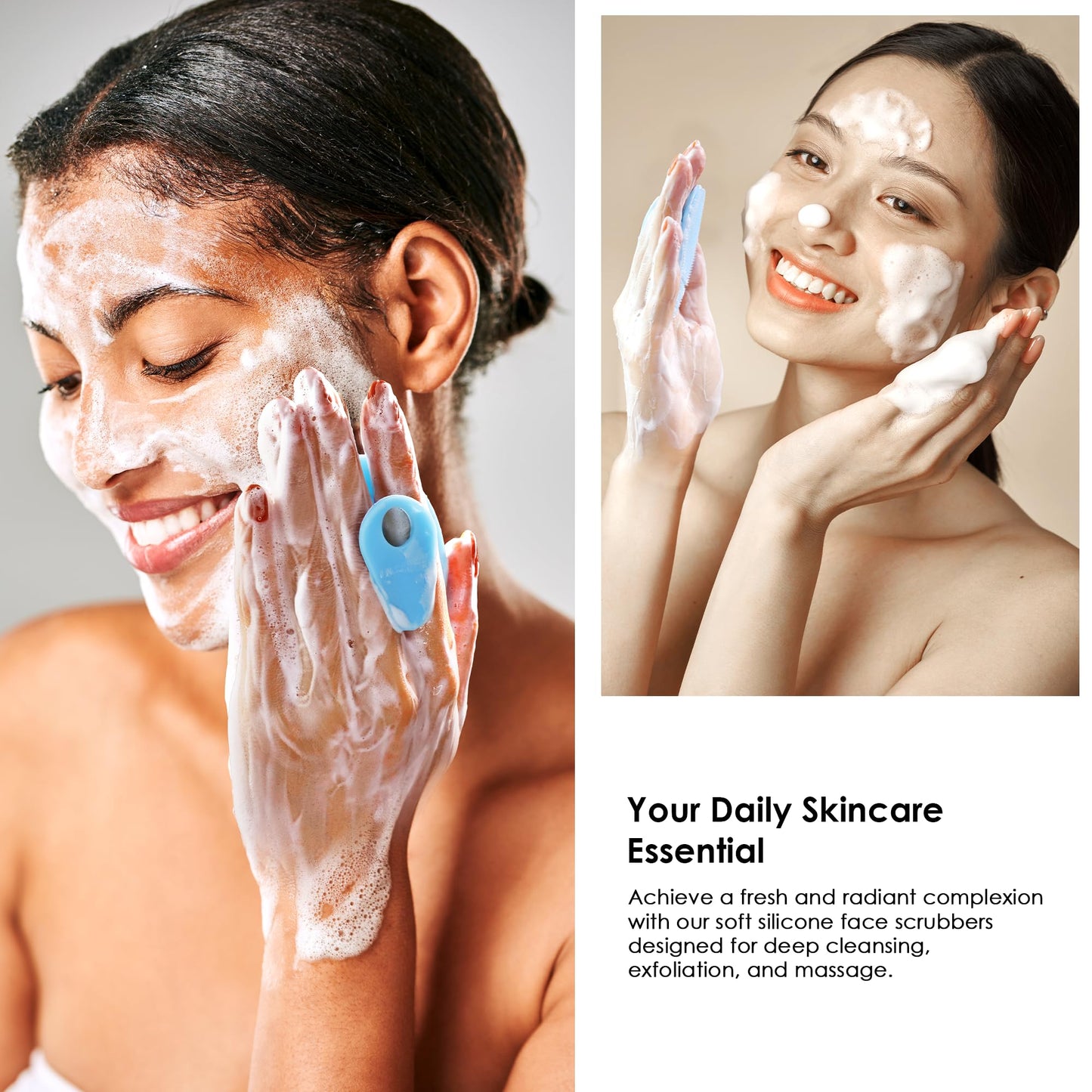 INNERNEED Super Soft Silicone Face Cleanser and Massager Brush Manual Facial Cleansing Scrubber Handheld Wash Pad for Sensitive, Delicate, Dry Skin (Pack of 4)