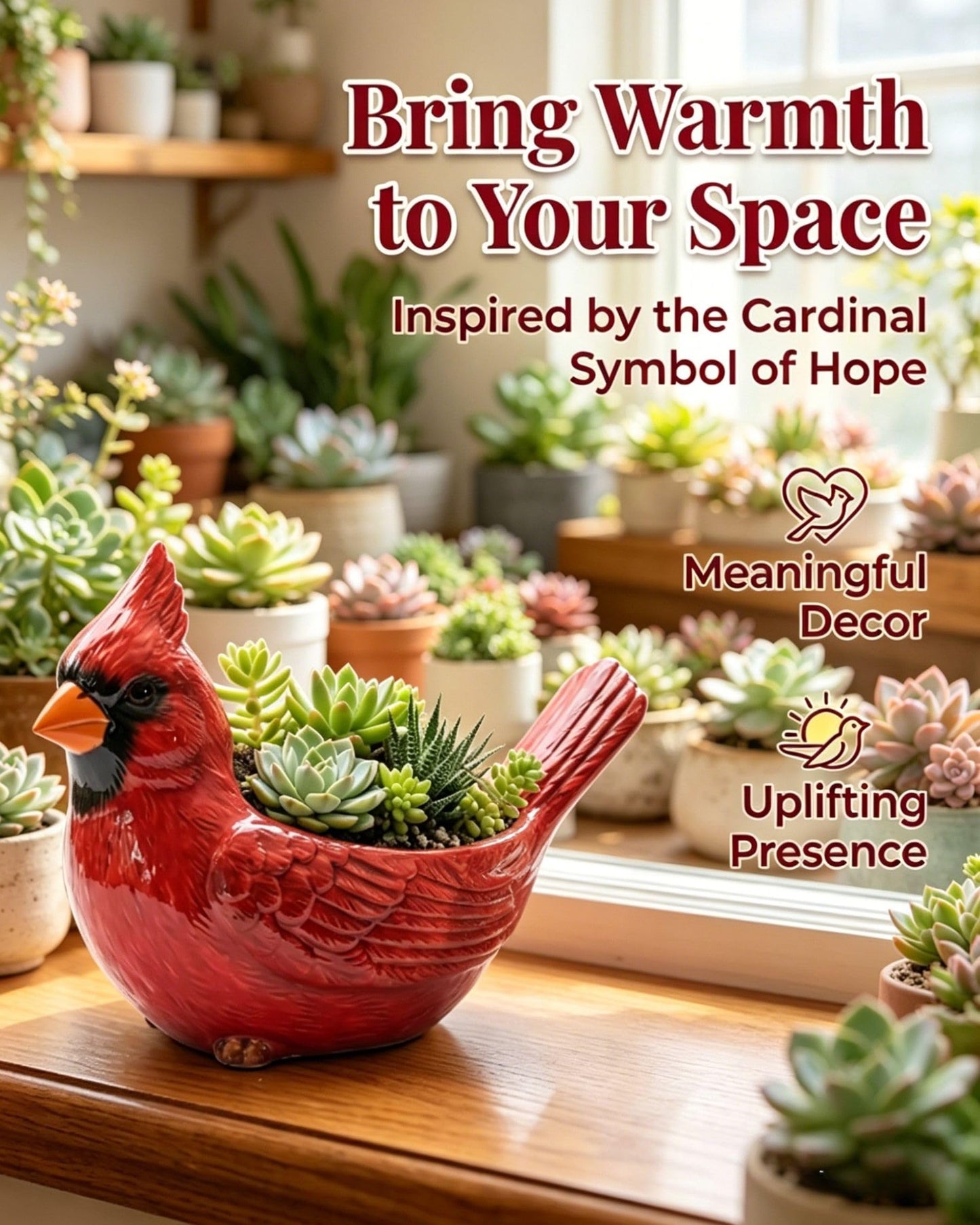 Nosecado Cardinal Bird Succulent Planter, Red Birds Plant Pot, Cardinal Succulent Planter Flower Plant Pot, Small Bird Planter for Desk Windowsill Garden Decor, Unique Gift (Green)