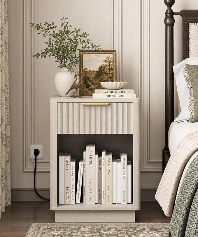 Akxomel Fluted Nightstands Set of 2, Wooden Night Stand