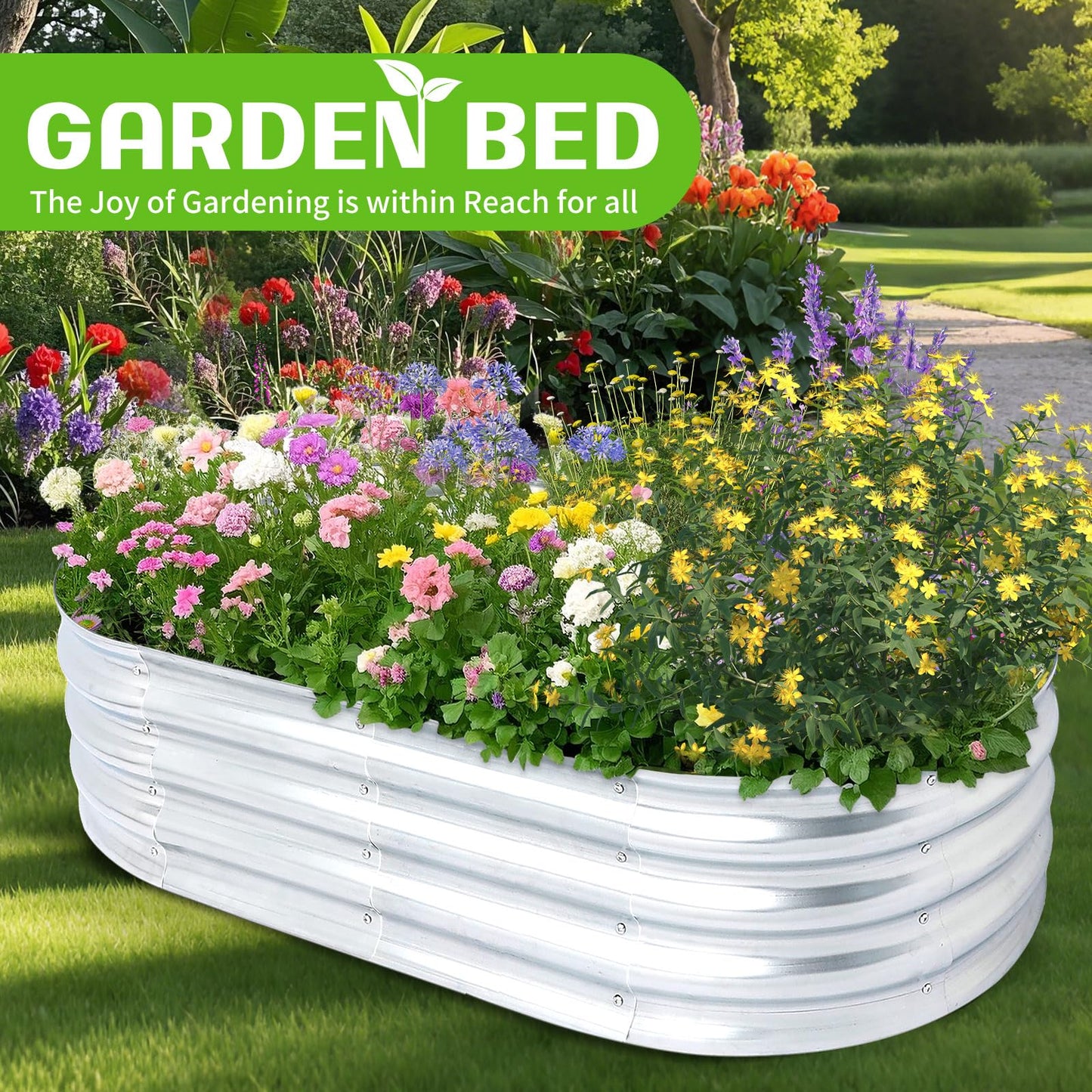 AEIMIJPQ Raised Garden Bed, Galvanized Raised Garden Beds Boxes, Oval Metal Planter Gardening Box for Outdoor Plants Vegetables Flower Herb