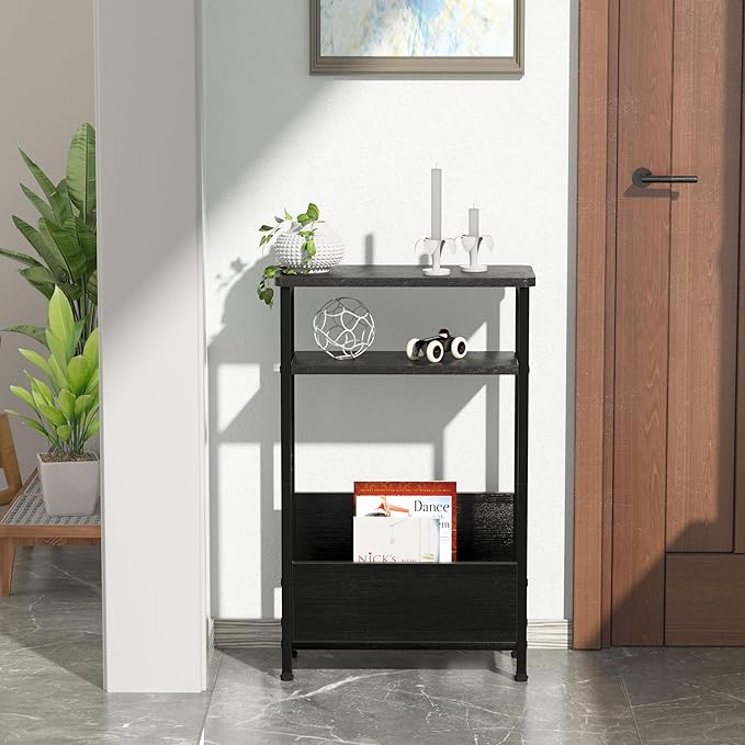 THUMEYE 7.1" Narrow Side Table for Small Spaces, 3 Tier Small End Table