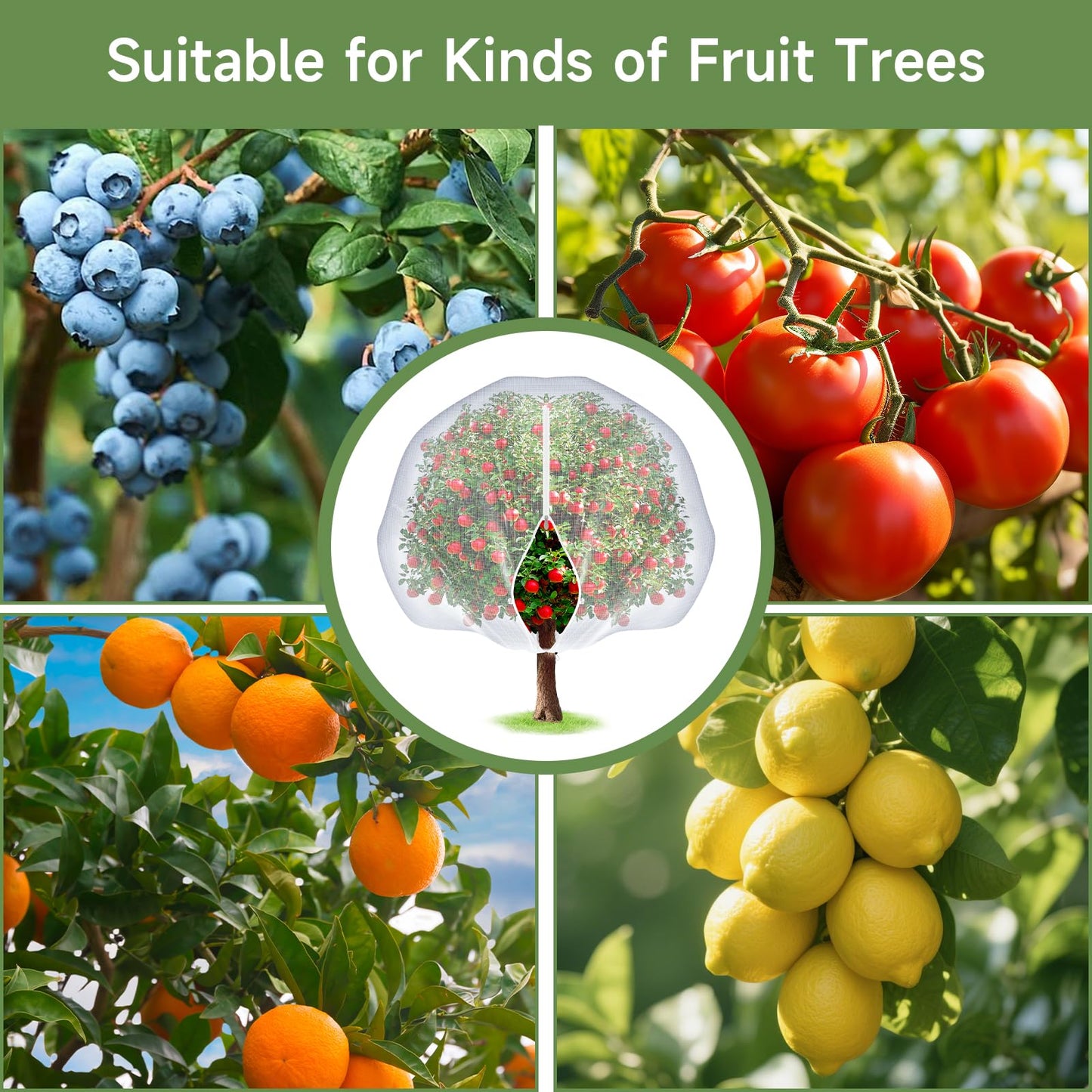 TMFsode 2 Pcs Fruit Tree Netting with Zipper and Drawstring, 8Ft x 8Ft Blueberry Bush Netting, Protective Garden Mesh Cover for Tomatoes, Fruit Tree, Flowers, Vegetables
