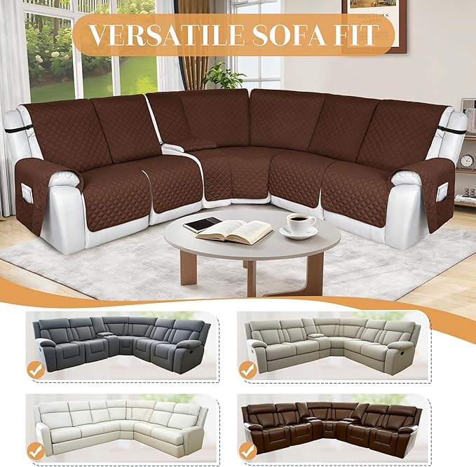 HDCAXKJ Reclining Sectional Couch Covers L Shape Recliner Sofa Middle Console