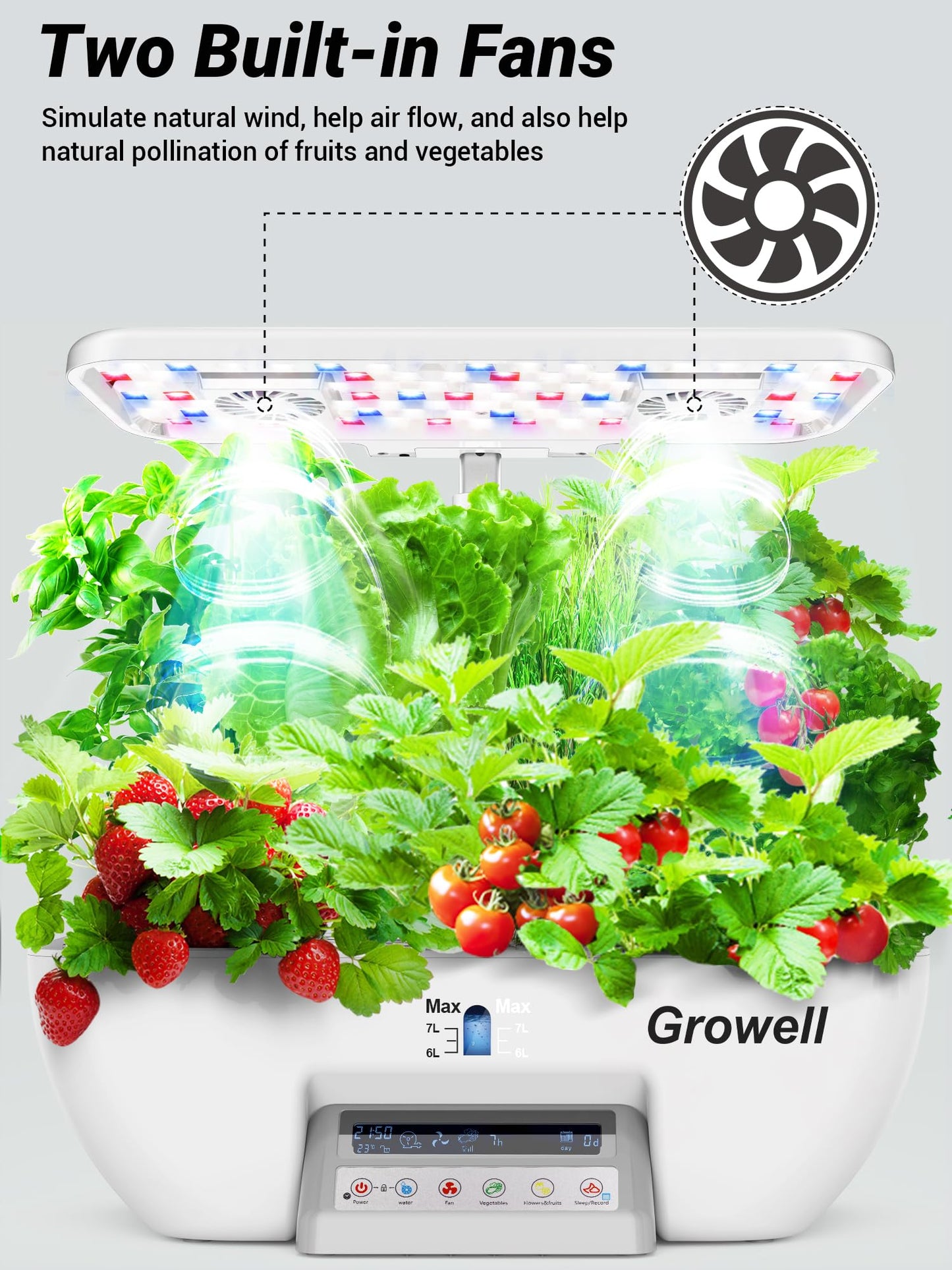 Growell Hydroponics Growing System Kit, 17 Pods Herb Garden with 102 28W Full-Spectrum Grow Lights & 2 Fans, Indoor Garden with Water Pump, 10L Water Tank, Auto Timer, Height Adjustable (White & Grey)
