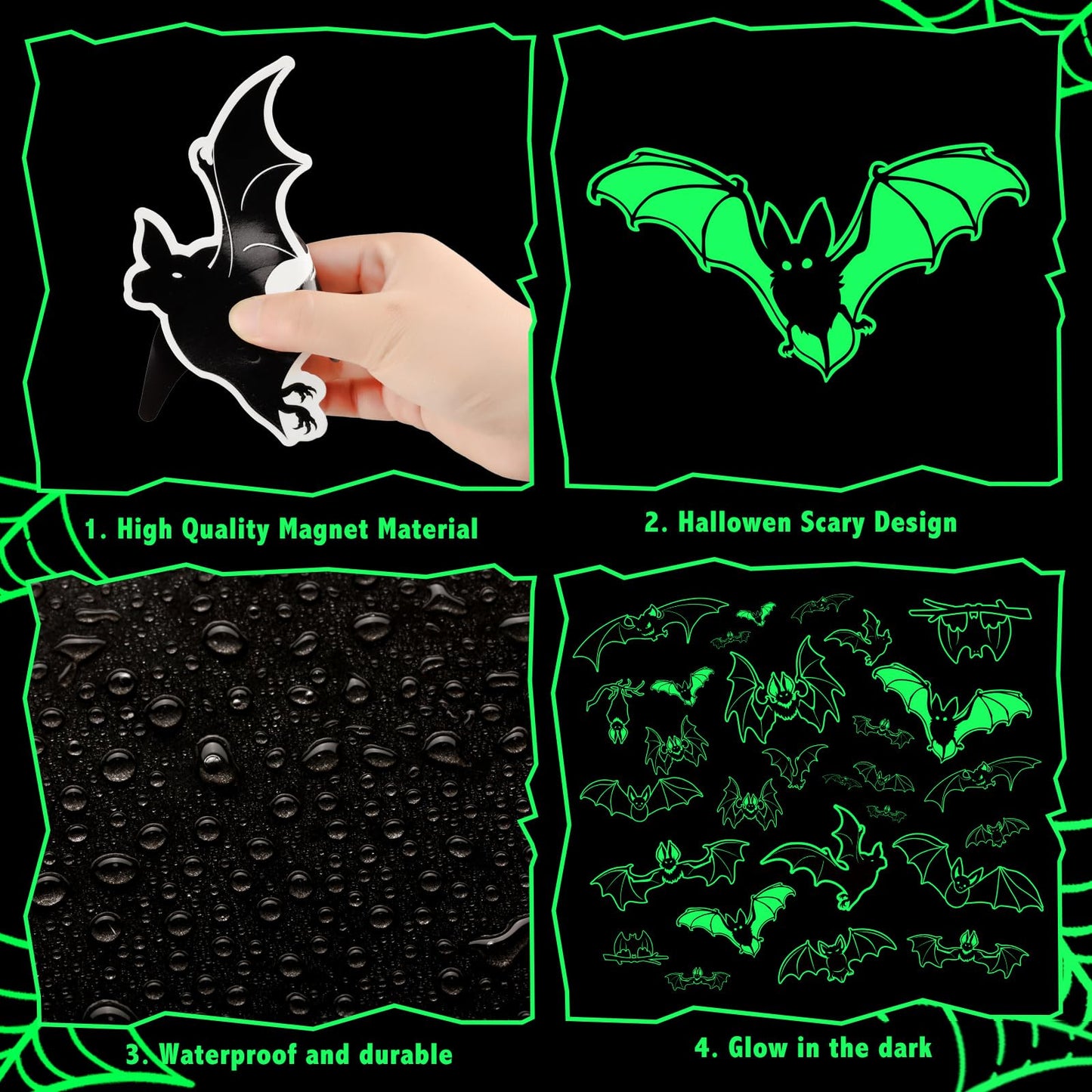 28 Pcs Halloween Magnets Decoration Glow Halloween Car Bats Magnet Stickers Luminous Fridge for Garage Metal Door Kitchen Spooktacular Decoration