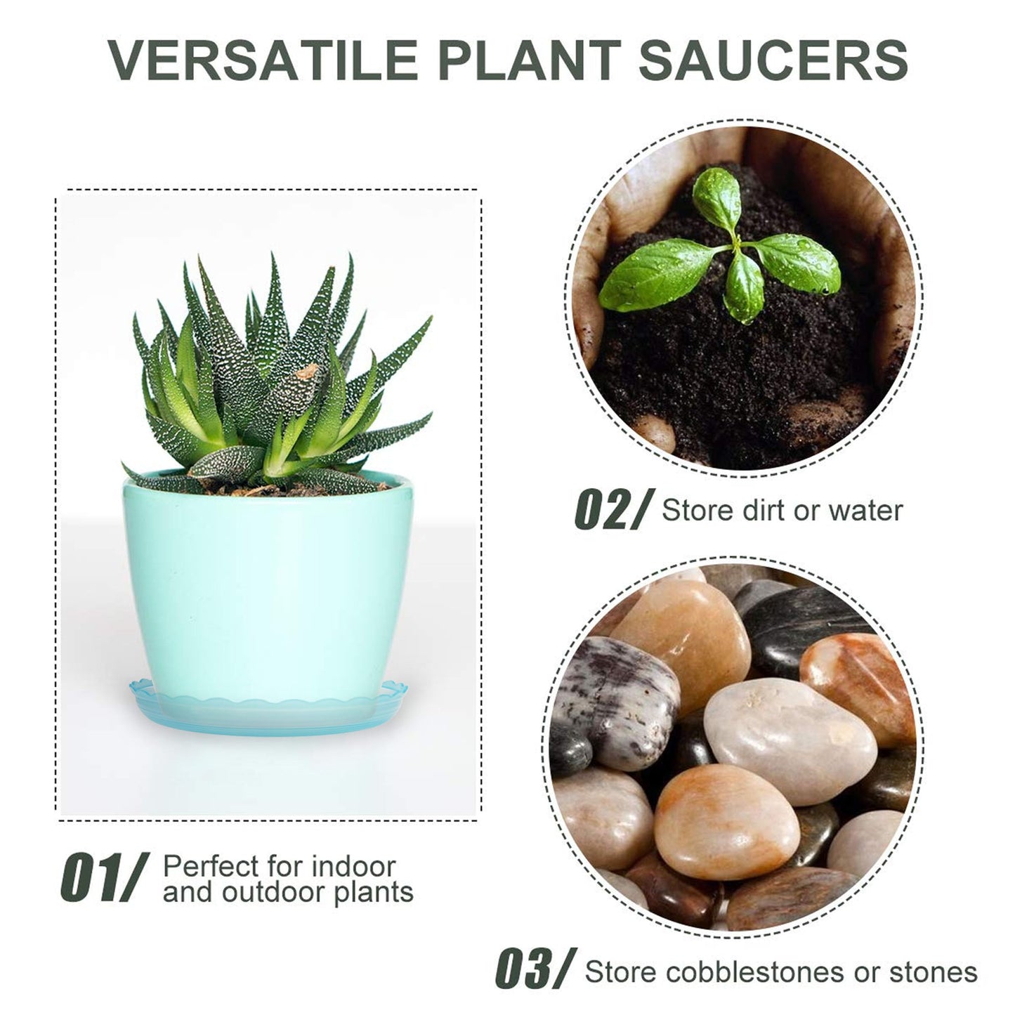 ECOESPTI 12Pcs Clear Plant Saucer, 6 8 10 Inch Durable Plastic Plant Tray, Round Plant Pot Saucers, Drip Tray for Indoor and Outdoor Garden, Grey