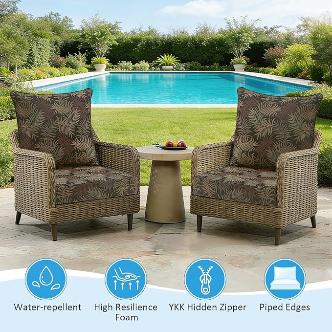 Outdoor Deep Seat & Back Cushion Set, 24 x 24 Inch Water Repellent and Fade