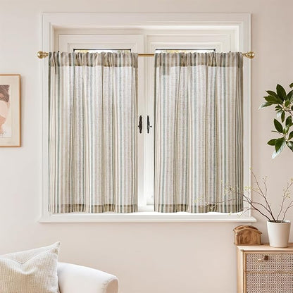 jinchan Colorful Striped Linen Kitchen Curtains 36 Inch Christmas Tier Curtains Farmhouse Modern Cafe Small Window Treatments Light Filtering Rod Pocket for Living Room Bathroom 2 Panels Multi Green