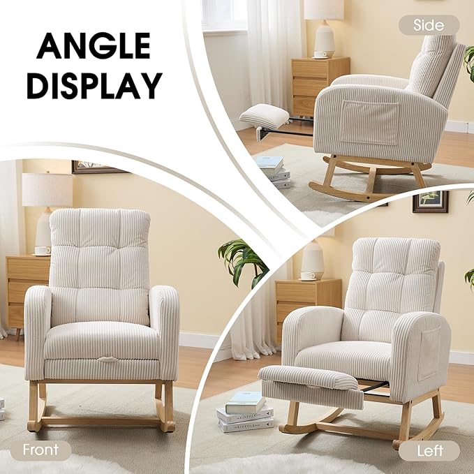 NIOIIKIT Nursery Rocking Chair, Corduroy Upholstered Rocking Chair