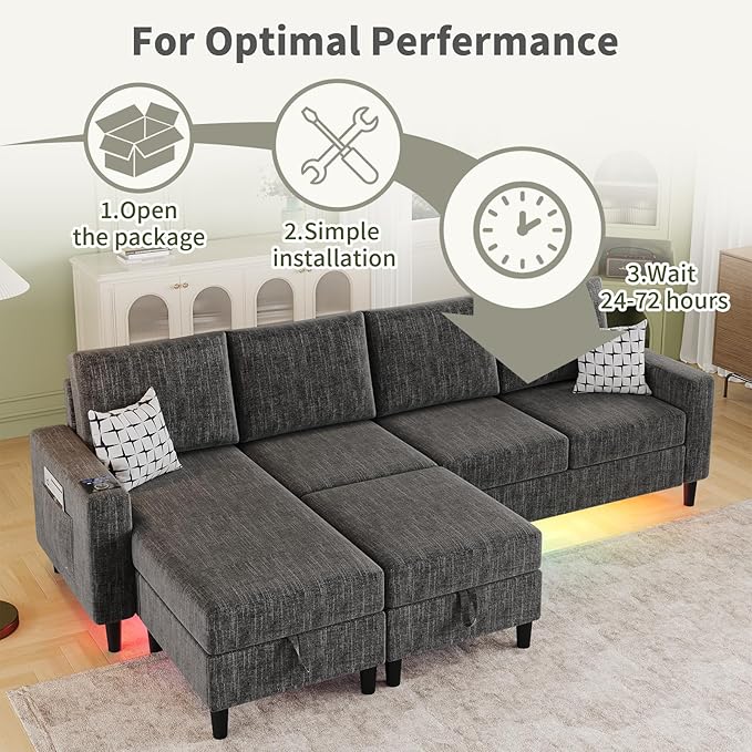 Sectional Couches for Living Room, 6-Seats Soft Linen Fabric Sectional Sofa