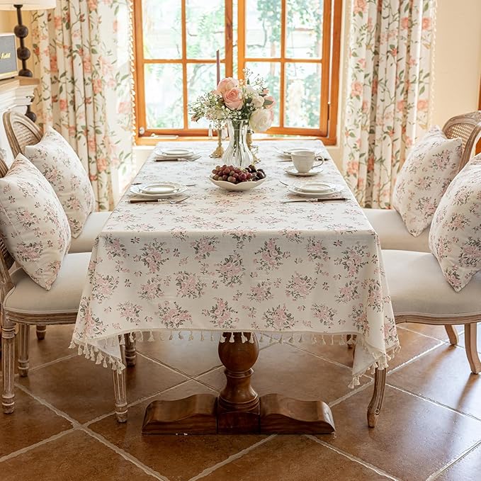 VClife Shabby Chic Pink White Floral Tablecloth