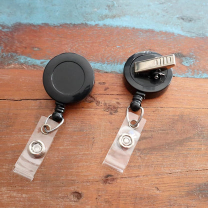Bulk 100 Pack - Bulk Premium Black Retractable Name Badge Reels with Alligator Swivel Clip & Vinyl Card Holder Strap by Specialist ID