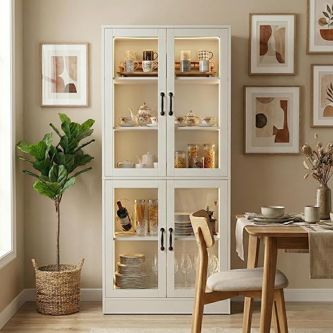 holzart Modern White 5-Tier Display Cabinet