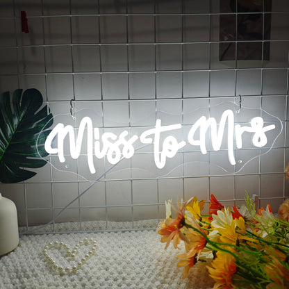 Nogarcici Miss to Mrs Neon Signs for Wedding Decor, Marry Sign LED Light up Sign for Engagement Bachelorette Party Decoration Art Gift Birthday White Neon Lights Décor to Girlfriends