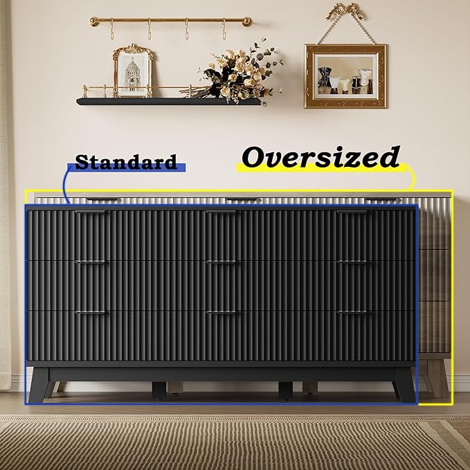 BORNOON 63" Long Dresser for Bedroom, 9-Drawer Fluted Dresser, Extra-Wide Wood
