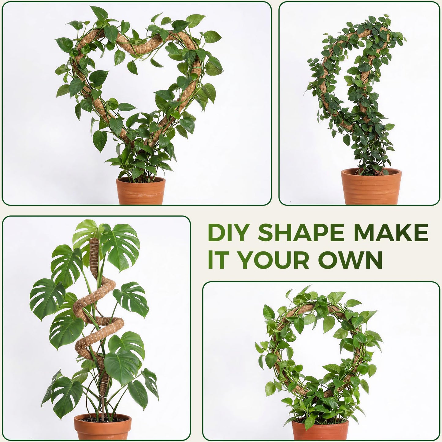 4 Pack Moss Pole Monstera Plant Support, 2 Pack 28" & 2 Pack 48" Bendable Plant Stakes Made of Real Coco Coir Support for Climbing Indoor Plants, Tall Moss Stick Trellis for Potted Climbers