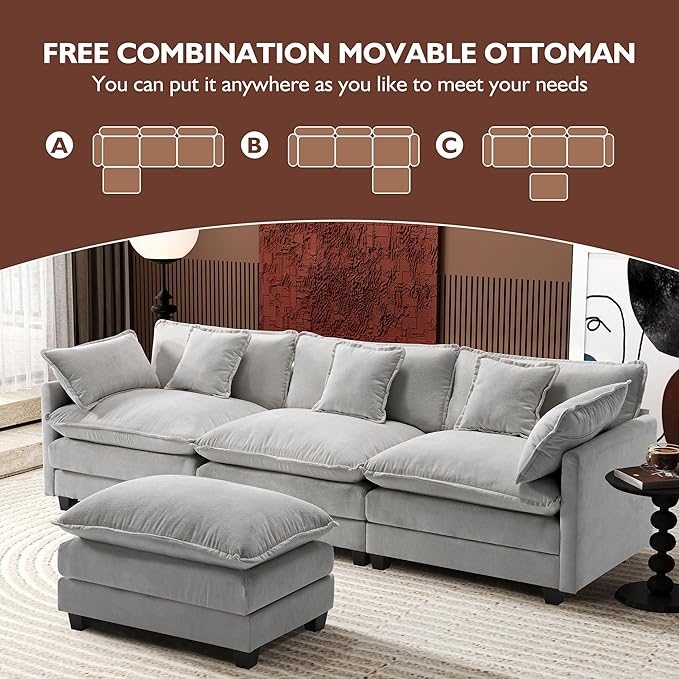 Ihanherry 111.4" L Shaped Modern Sofa Modular Sectional Cloud Couch
