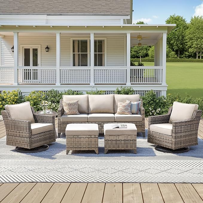 6 Piece Outdoor Patio Wicker Furniture Sets-High Back Outdoor Conversation Set