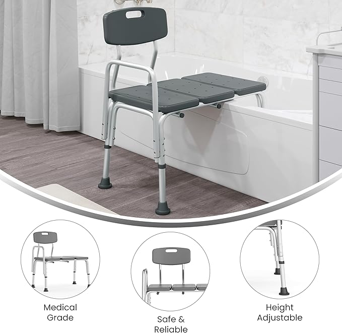 Flash Furniture HERCULES Series 300 Lb. Capacity Adjustable Gray Bath & Shower