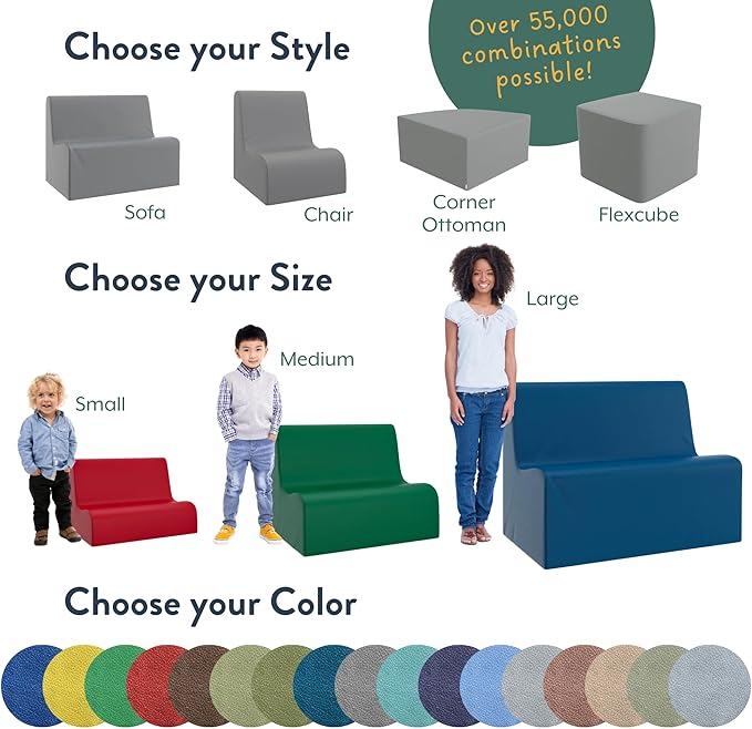 Children's Factory Large Contour Sofa, Mix-and-Match Kids Chairs, Corner
