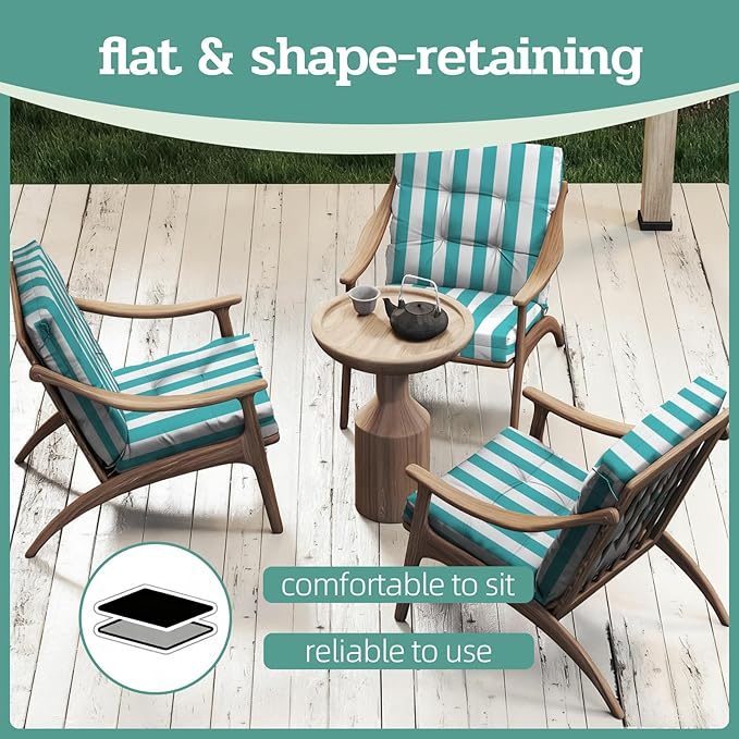 Outdoor Chair Cushions Set of 2, High Back Soft Seat Pad
